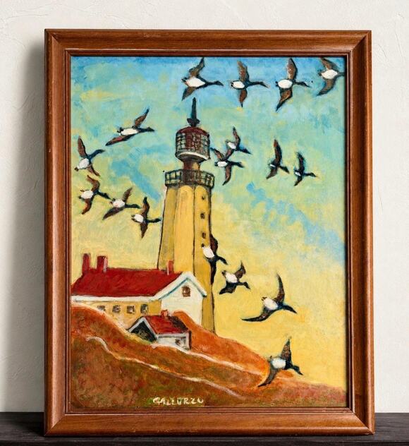 Other - Vintage Original Lighthouse Painting Flying Seabirds Signed Coastal Wall Decor